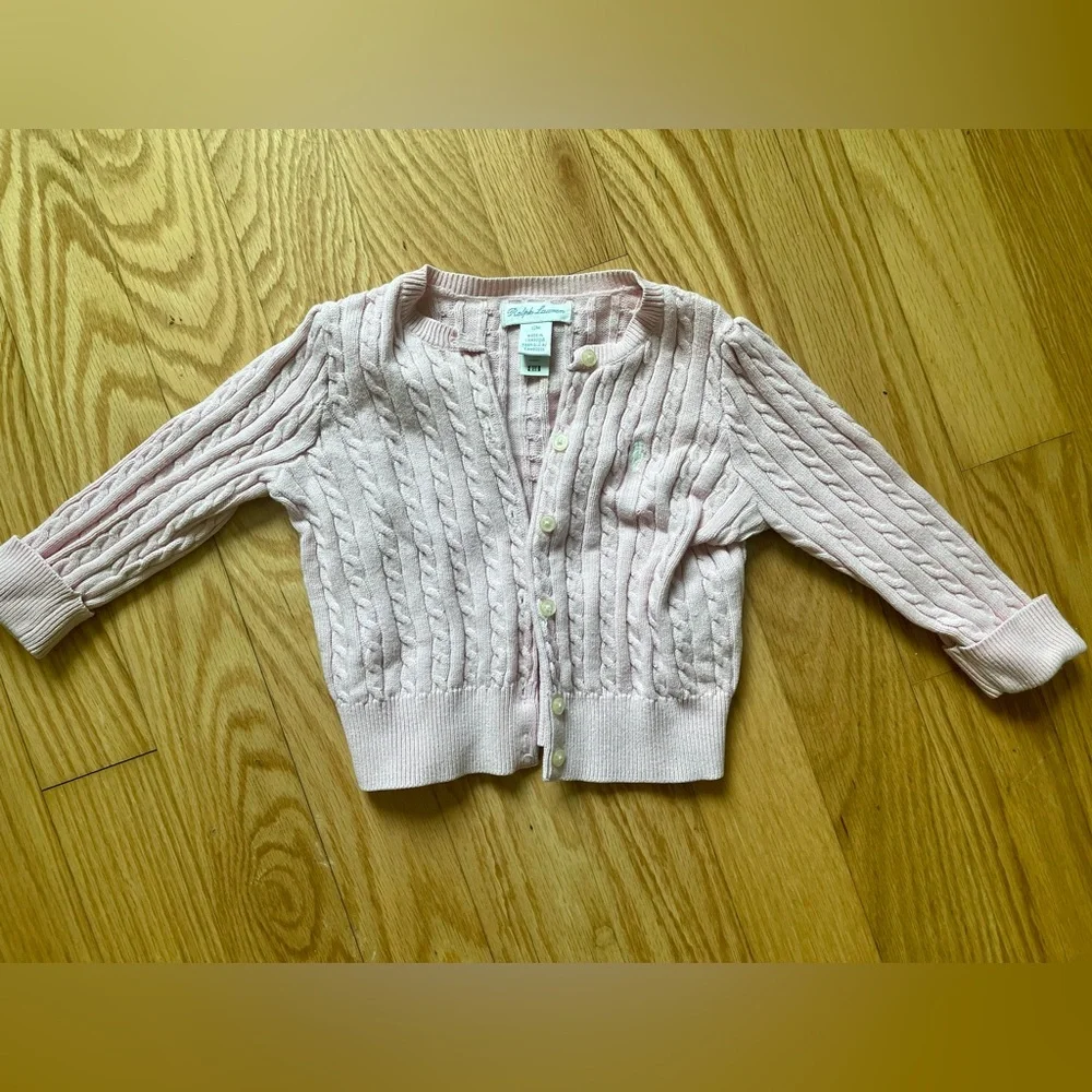 Light Pink Ralph Lauren Mini Cable Cardigan Sweater 12mo